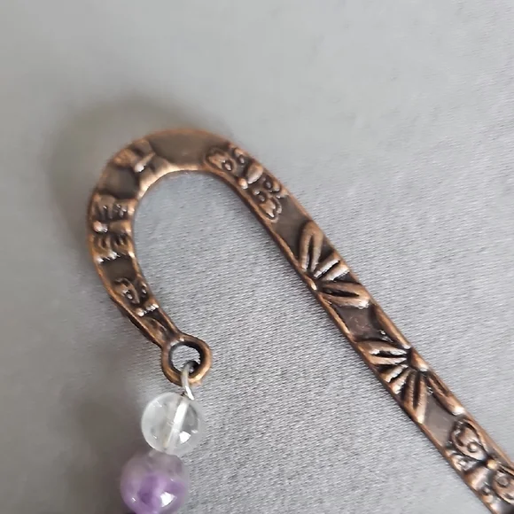Floral Engraved Metal Bookmark with Gemstone Beads - Picture 4 of 7